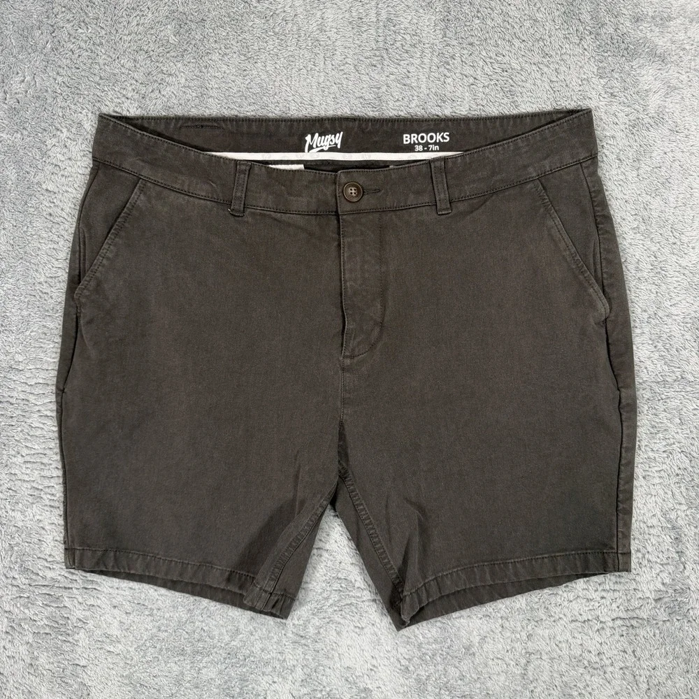 Mugsy Brooks Shorts Mens 38x7 Taupe‎ Chino Cotton Blend Stretch Casual